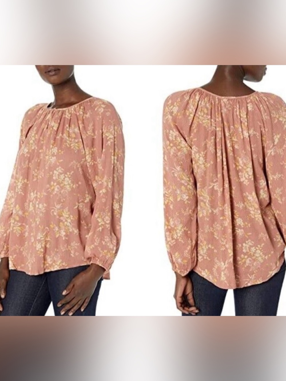 CHAPS Floral Peasant Blouse Pink Rose Boho Top size large festival cotton comfy